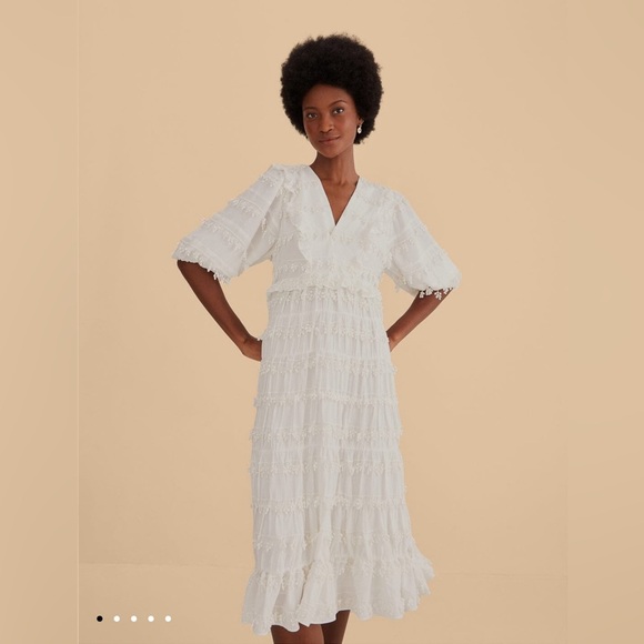 Farm Rio Off-White Ruffle Tassels Midi Dress - Picture 2 of 10